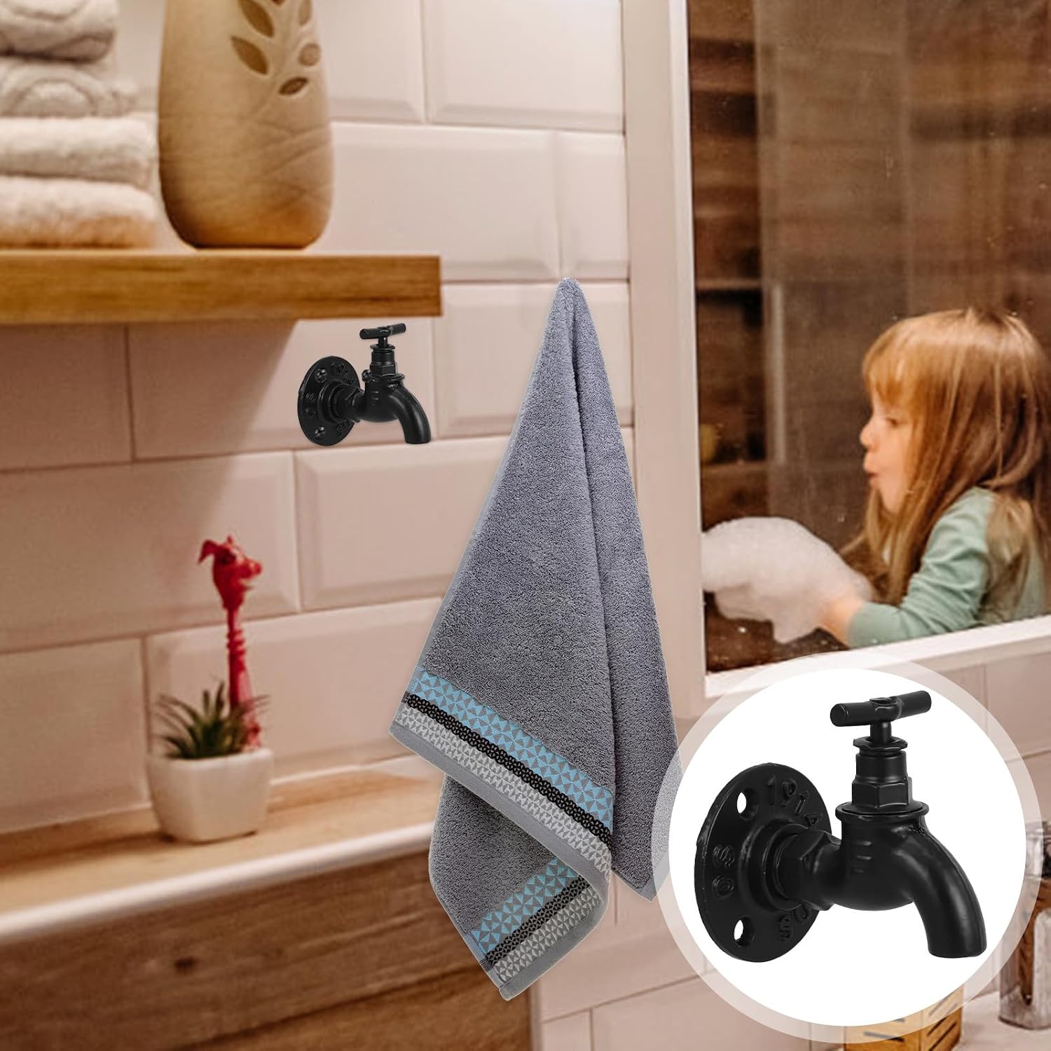 Heavy Duty Industrial Wall Hooks for Coats and Towels Black Metal Vintage Coat Rack Hook with Water Spigot Design for Home and Office Storage