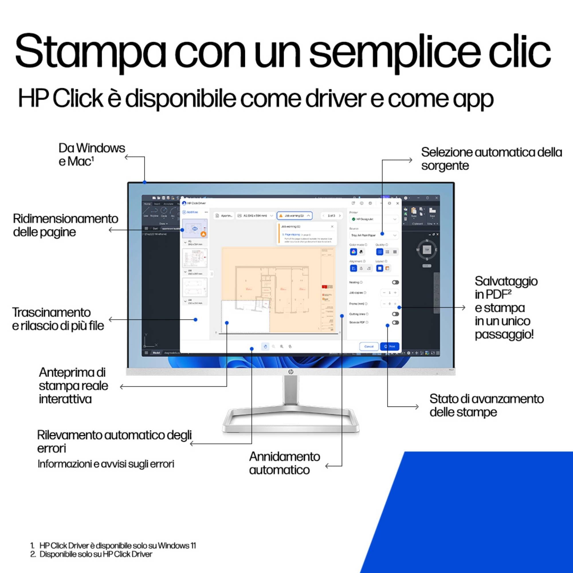 HP DesignJet T870, 61 cm (AM0X9A), Stampante grande formato, Plotter, Multi-formato A4–A1/D, Fino a 120 stampe A1/ora, Wi-Fi, Ethernet, USB, Flex Tech, garanzia 2 anni, Click, nero