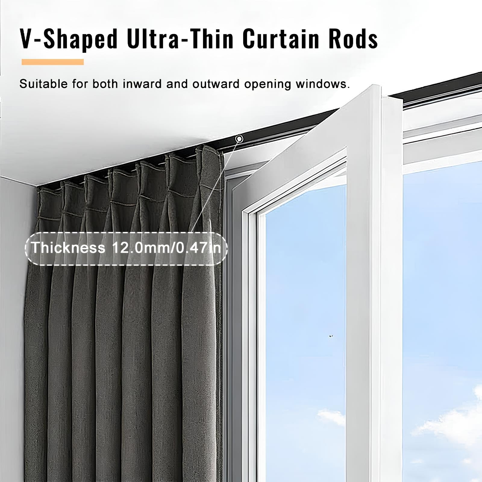 Ultradünne Aluminium-Deckenschiene SystemV-Sd Gleitschiene für Zimmer/Terrasse/Balkon, ainsDivider Vorhangstange für Innenöffnung, Schwarz 4,80 m/1,2 x 1,20 m