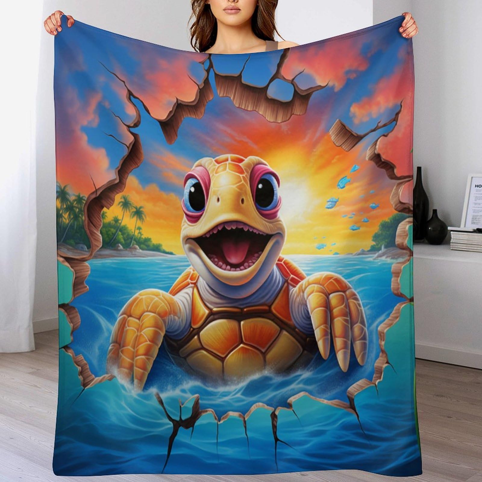 Plaid tortue en flannel couverture de lit chaude pour quatre saisons 130x150cm