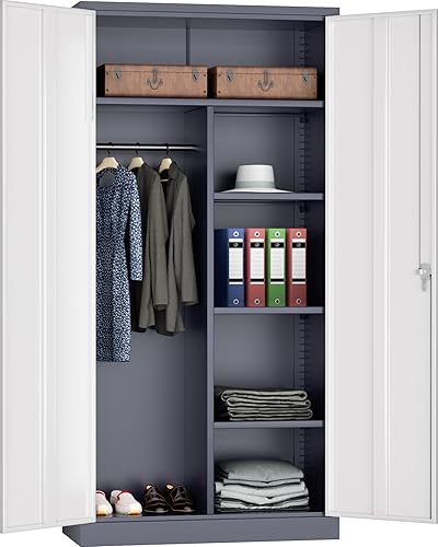 Vista 48 de INTERGREAT Armario de almacenamiento de metal, armarios de acero con cerradura de 72 pulgadas de alto con puertas de bloqueo, armario de Gris blanco