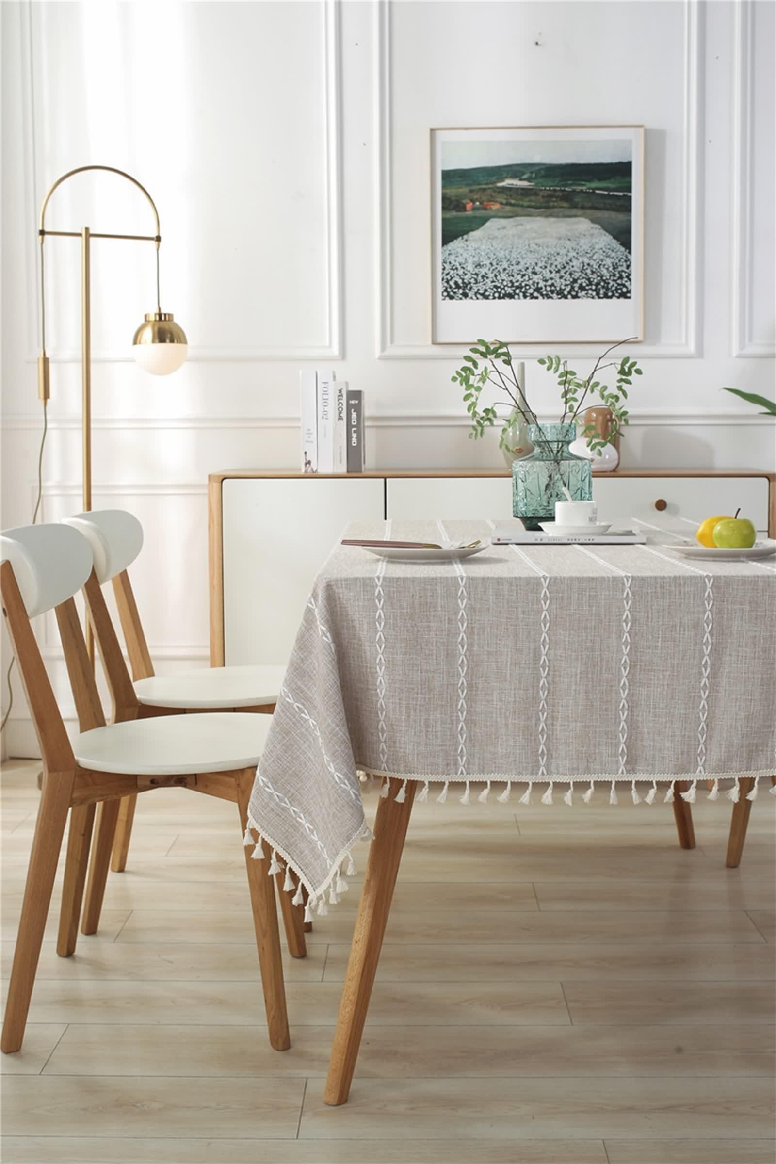 Tovaglia Tavolo Quadrato 90X90, Copri Tavolo Compleanno Caffè Leggero Cotone Lino Tinta Unita con Pizzo Decorativa per Soggiorno Cucina