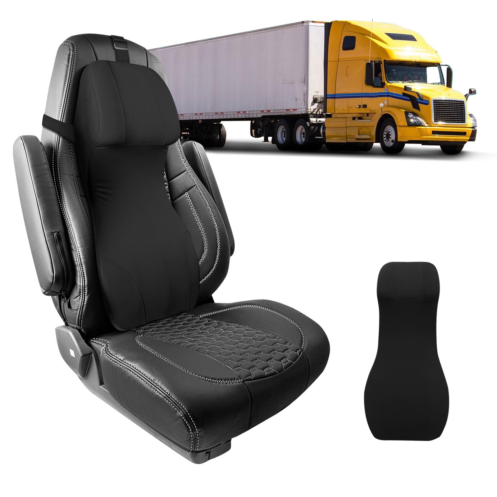 Photo 1 of Daspom Lumbar Support Pillow for Car with Headrest, Memory Foam Integrated Lumbar Support Cushion for Neck and Back, Fits for Semi Truck Motorhome Van Pickup, Black