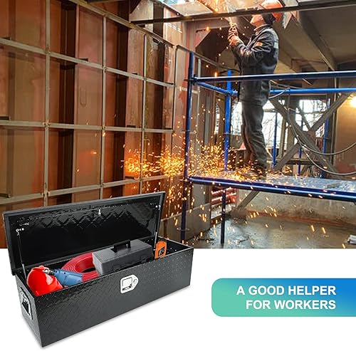 Miniatura 6 de Caja de herramientas chapada en diamante de aluminio resistente de 39 pulgadas, caja de herramientas para camioneta, caravana, remolque, caja de