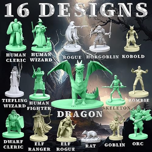 Miniatura 2 de Mythical Heroes - Juego de mini figuras para juegos de rol – 93 piezas en 16 diseños – Heroes and Monsters – Tamaño adecuado para DND