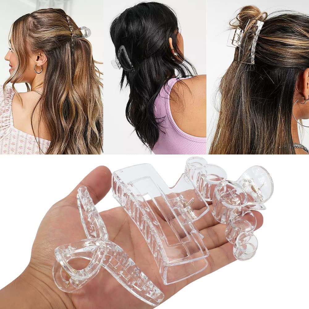 AHONEY 5 Pack Clear Claw Hair Clips, Large Hair Clips for Women, Strong Hold Thick Hair, Non Slip Hair Styling for Girls, Hair Accessories image 4