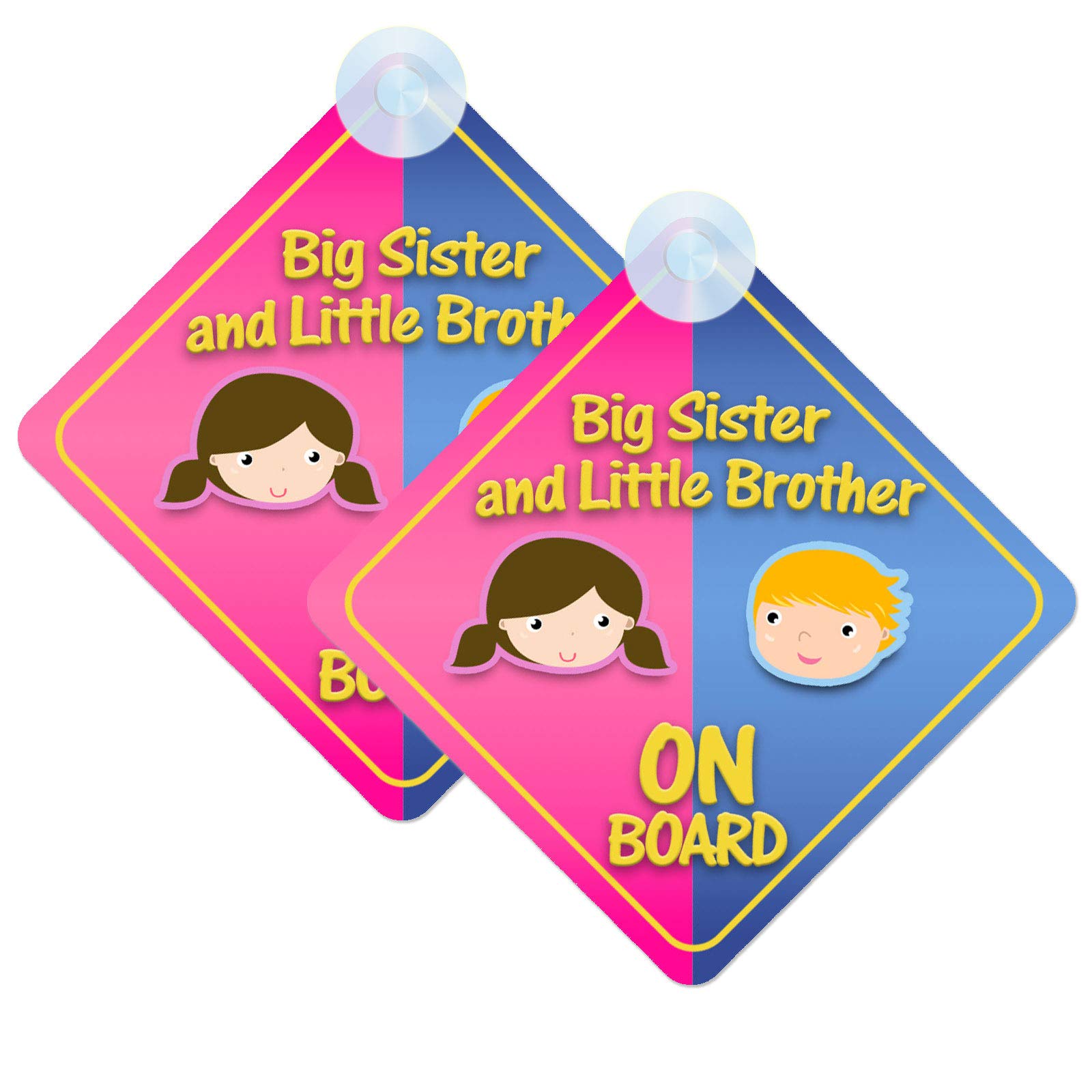 Big Sister And Little Brother Baby on Board Sign for Car Twin Pack 2pcs Kids Safety Warning Car Signs, Multi-colored