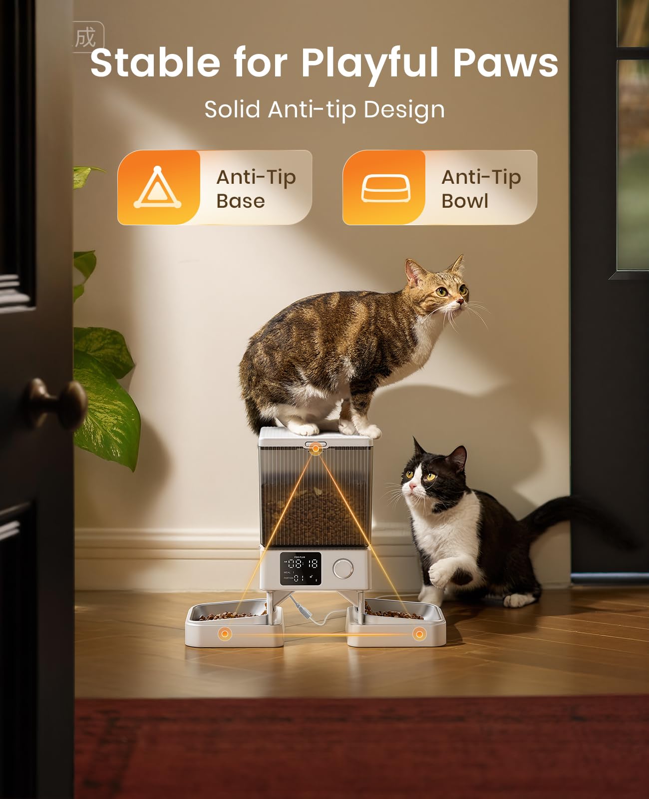 oneisall Automatic Cat Feeder for 2 Cats, 20 Cups/5L Automatic Cat Food Dispenser for Small Pets Indoor, Timed Cat Feeder for Dry Food(White) - image 5