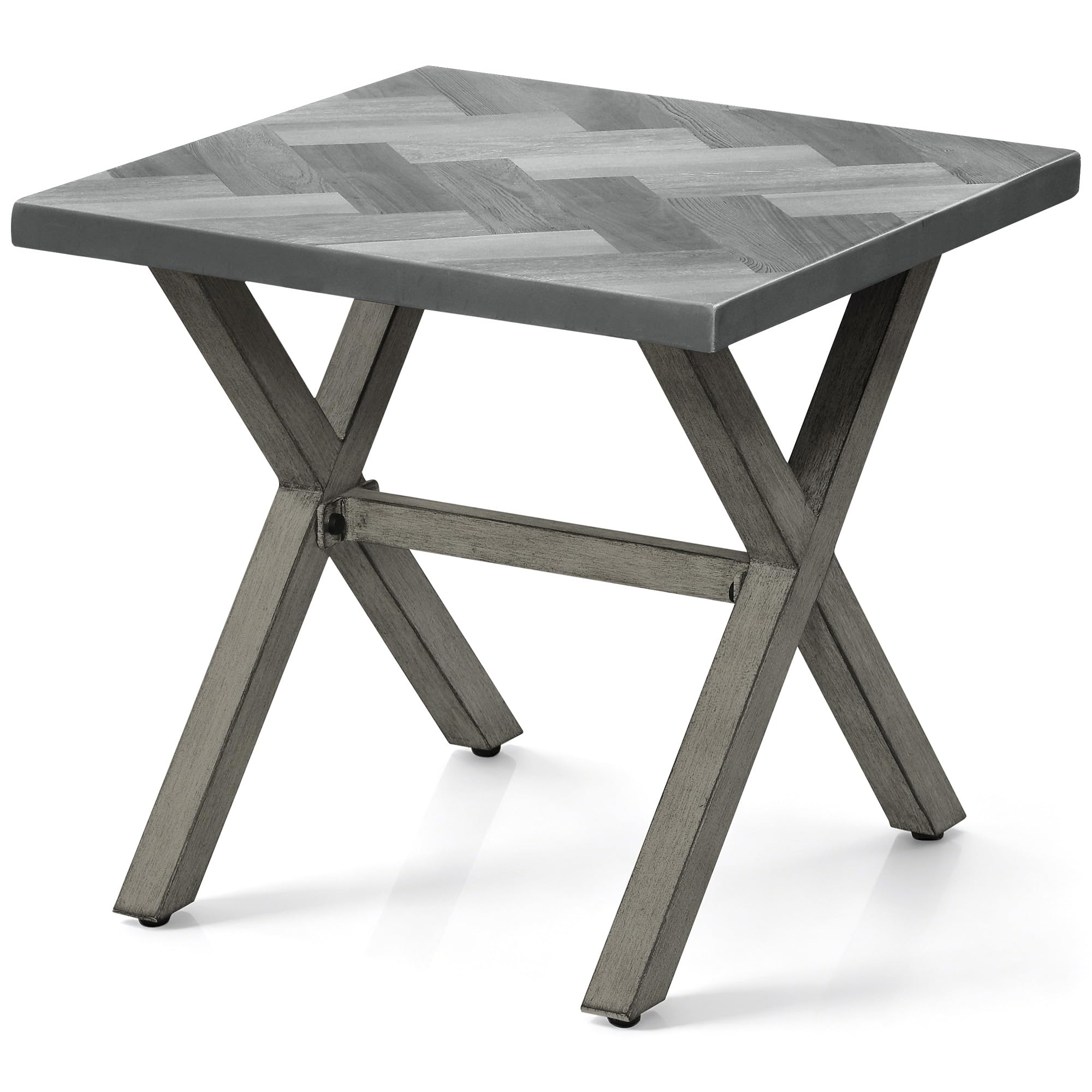 Never-Rust Aluminum Outdoor Side Table, Anti-Rust Outside Patio Side Table with Resin Tabletop, Modern Weather Resistant Square Patio End Table for Yard, Garden, Poolside, Limed Oak
