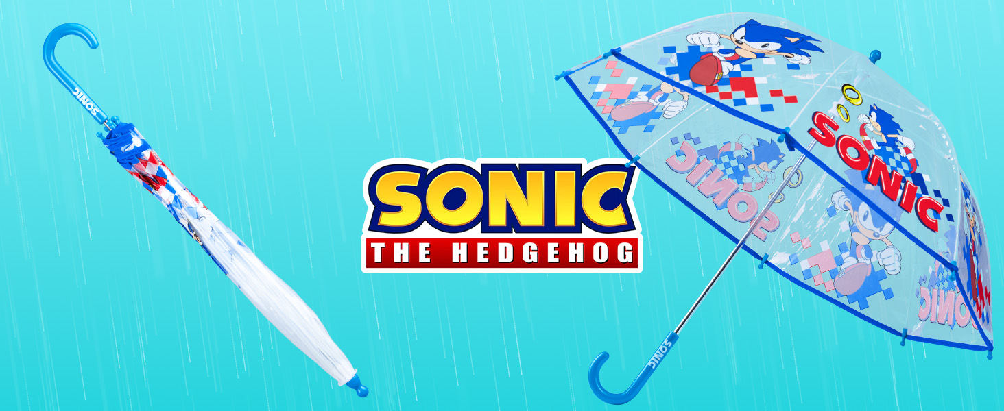 Ombrello Per Bambini Sonic The Hedgehog &ndash; Licenza Ufficiale SEGA &ndash; Cupola Trasparente 63cm