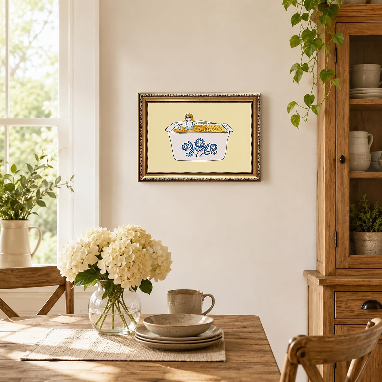 Whimsical Kitchen Wall Art Vintage Gold Framed Mac and Cheese Wall Decor image 4