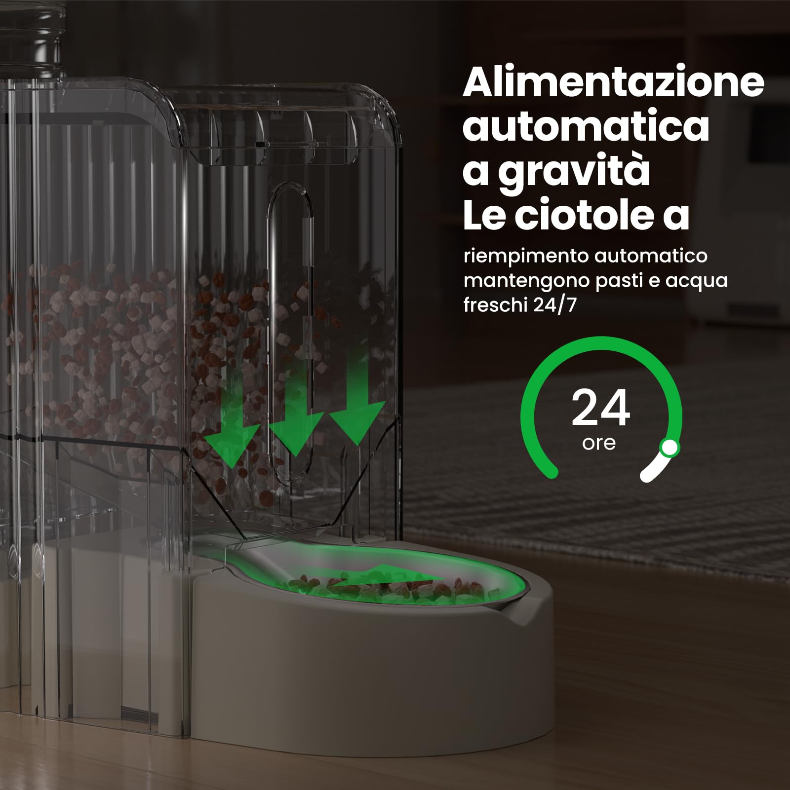 Gardner Pet 2 in 1 Distributore Automatico Cibo e Acqua Gatti (3L*2), Distributore Automatico Cibo Gatti con Ciotola in Acciaio Inox, GravitÀ Dispenser Crocchette Gatto, Senza BPA, Beige