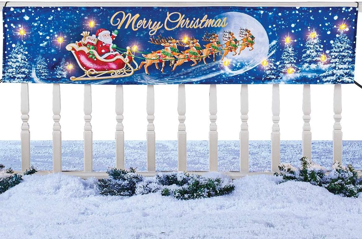 Gajula.Enterprises Lighted Santa Sleigh Banner – 57"L x 13"H