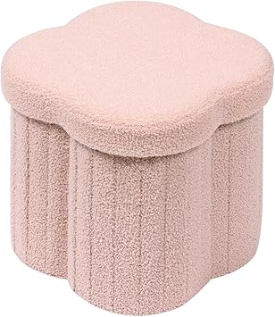 B FSOBEIIALEO Storage Ottoman Cube, Flowers Shaped Ottomans with Storage Foot Stool Footrest for Lving Room, Boucle Ottoman Seat for Dorm Room,Faux Teddy Fur, Pink 12.6"x12.6"x12.6"