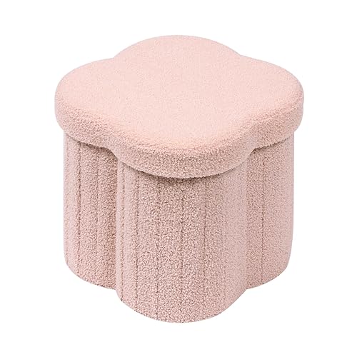 B FSOBEIIALEO Storage Ottoman Cube, Flowers Shaped Ottomans with Storage Foot Stool Footrest for Lving Room, Boucle Ottoman Seat for Dorm Room,Faux Teddy Fur, Pink 12.6"x12.6"x12.6" - Pink - Flower 12.6"