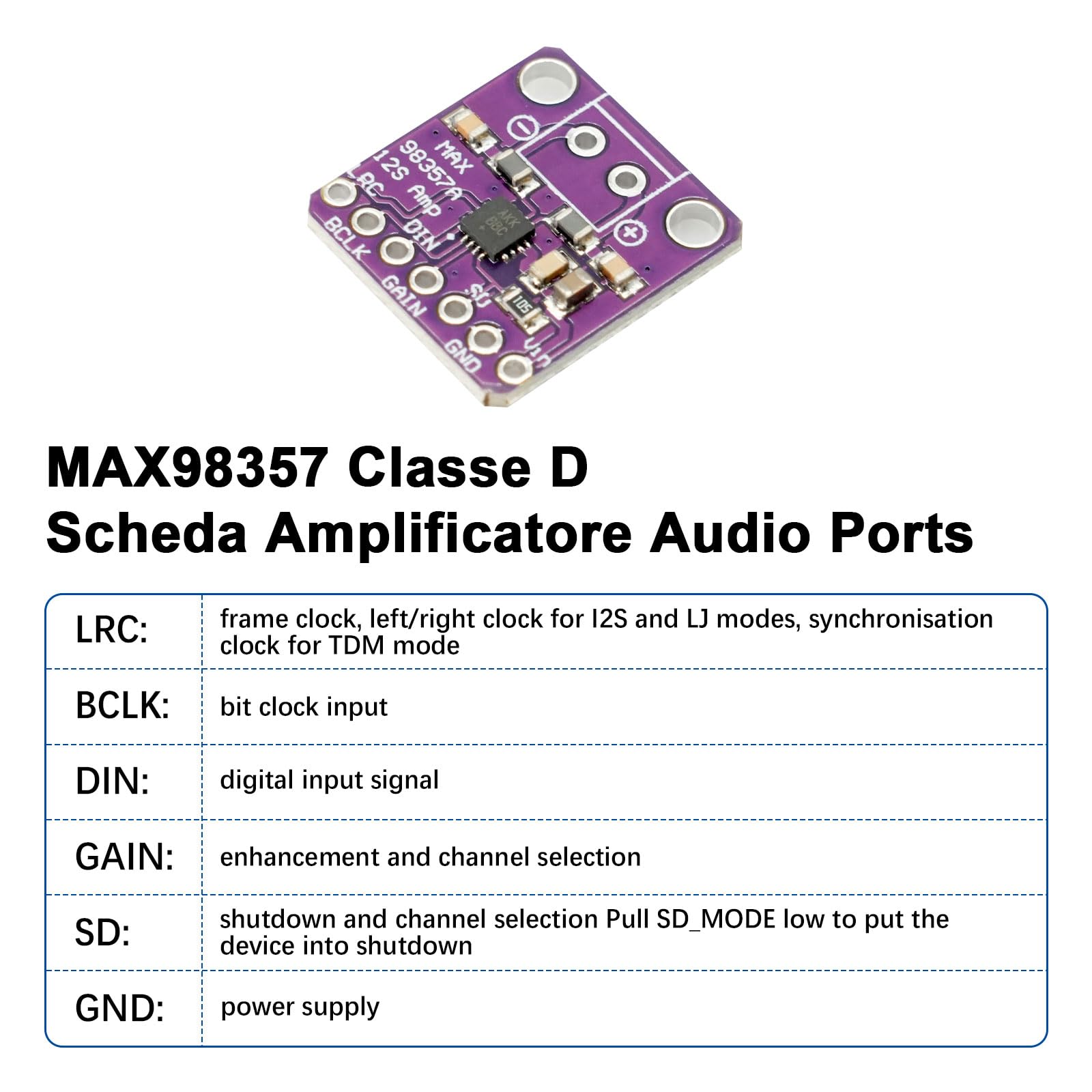MAX98357 Classe D Scheda amplificatore audio AYWHP 3 PCS I2S 3W DAC Amplificatore di Uscita Modulo di Decodifica Modulo Audio Filtro