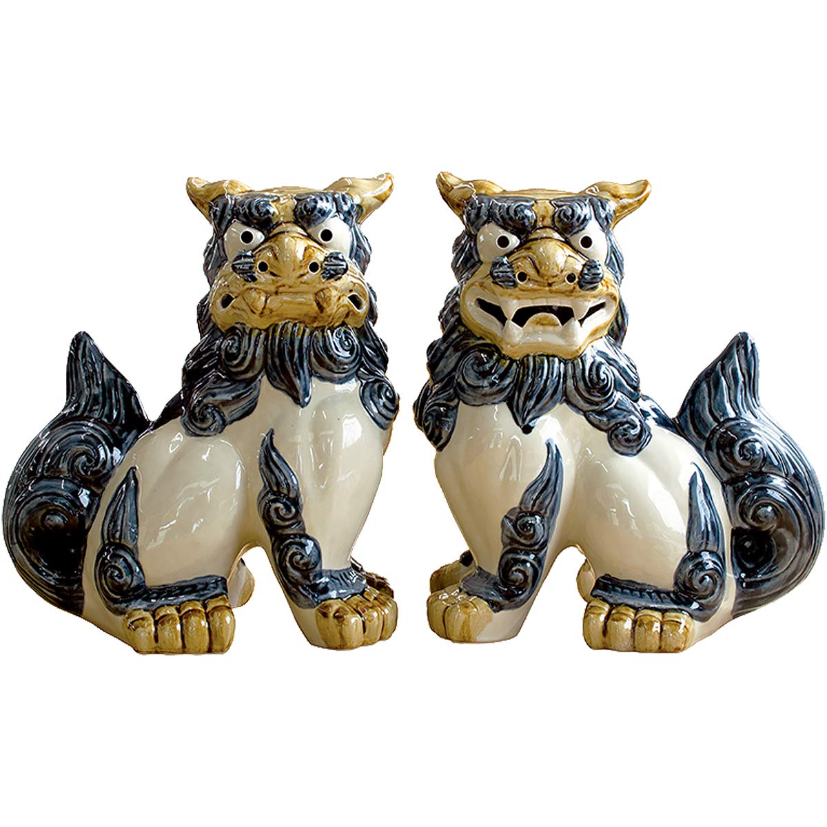 Amazon.co.jp: 琉球焼き 『門柱シーサー（青）』 : ホーム＆キッチン