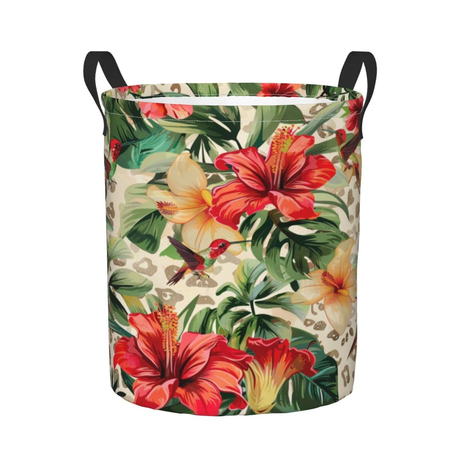 Panier A Linge Fleurs Rouges Léopard Et Colibris Coffre À Linge 40X50Cm