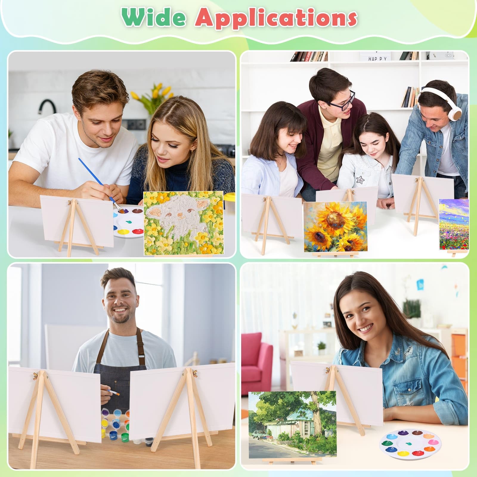 10 Stück 20,3 x 25,4 cm Leinwandtafeln zum Malen, Kunstleinwand zum Zeichnen mit 50 Pinseln und 10 Farbschalen und 10 Acrylfarben, Mini-Malleinwand mit Staffelei-Set, Malsets für Erwachsene und Kinder