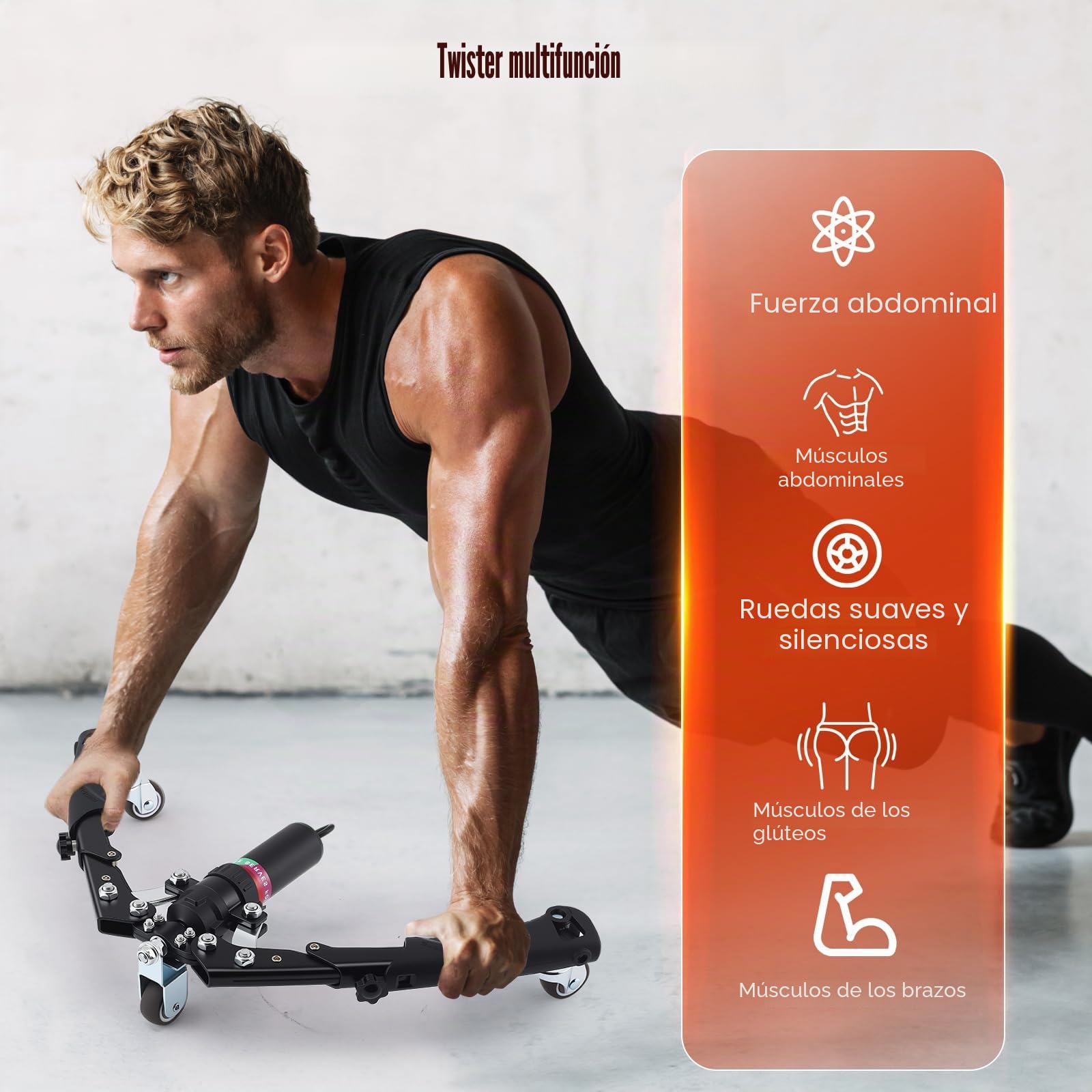 2 en 1 Power Twister 10 ~ 200 kg, ejercitador de brazos y abdominales, dispositivo de entrenamiento hidráulico ajustable, para hombros, antebrazos, tríceps