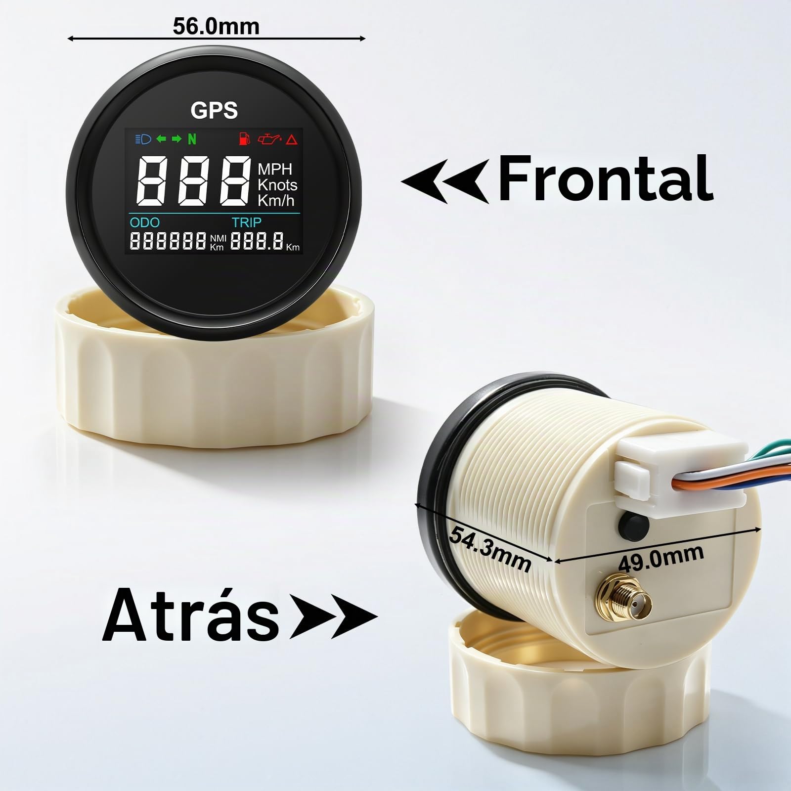 GPS velocímetro cuentakilómetro, indicador de velocidad ajustable impermeable digital de 52 mm para coche, barco, motocicleta, camión (negro)