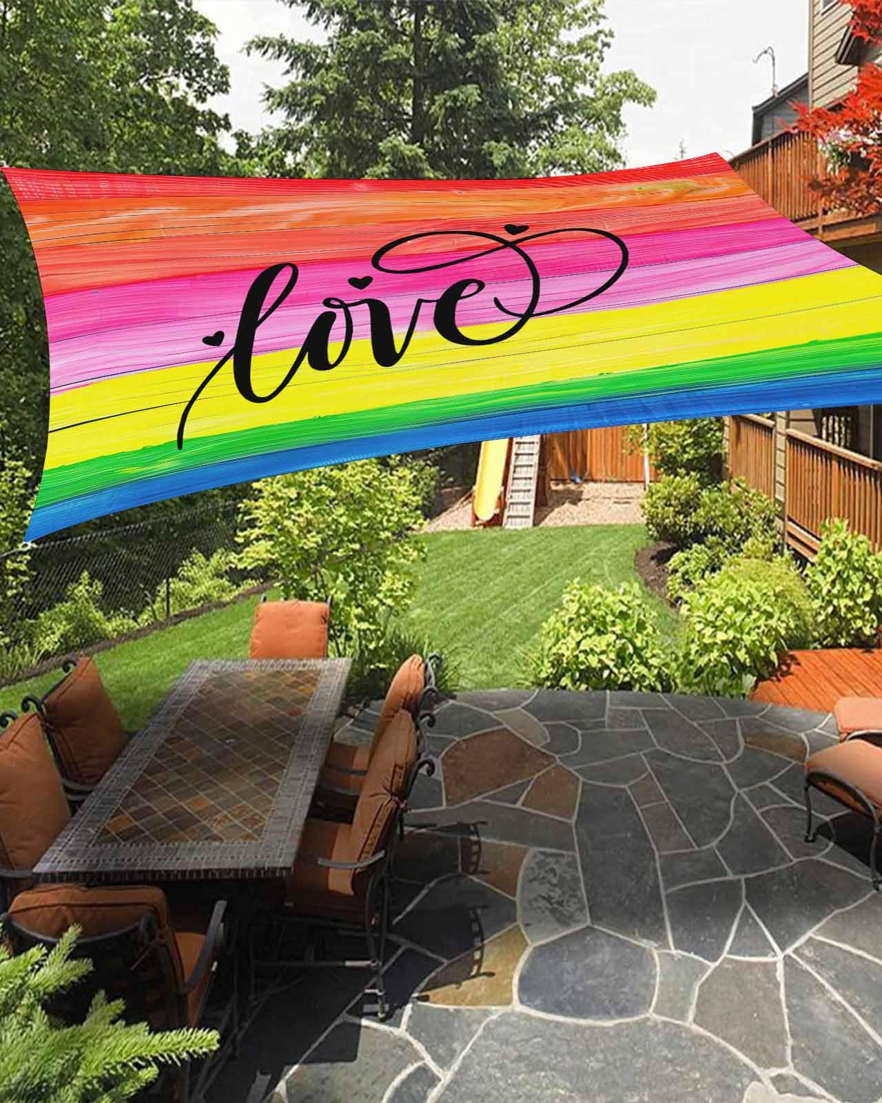 Boanket Sun Shade Sail 8' x 10', Love Colorful Rectangular Waterproof Outdoor Sun Shades, Watercolor Vintage Rainbow Wooden Shade Cloth for Patio Deck Terrace Garden Lawns Beach Backyard