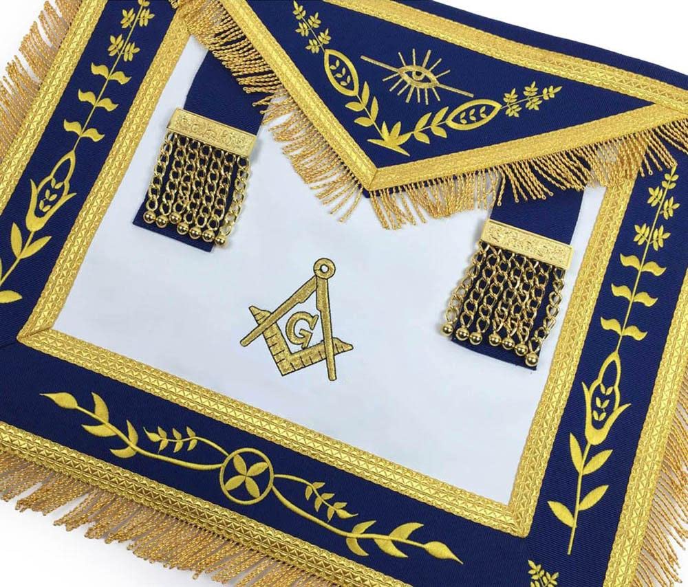 Bricks Masons Masonic Blue Lodge G Master Mason Gold Machine Embroidery Apron (Synthetic,Machine Embroidery)