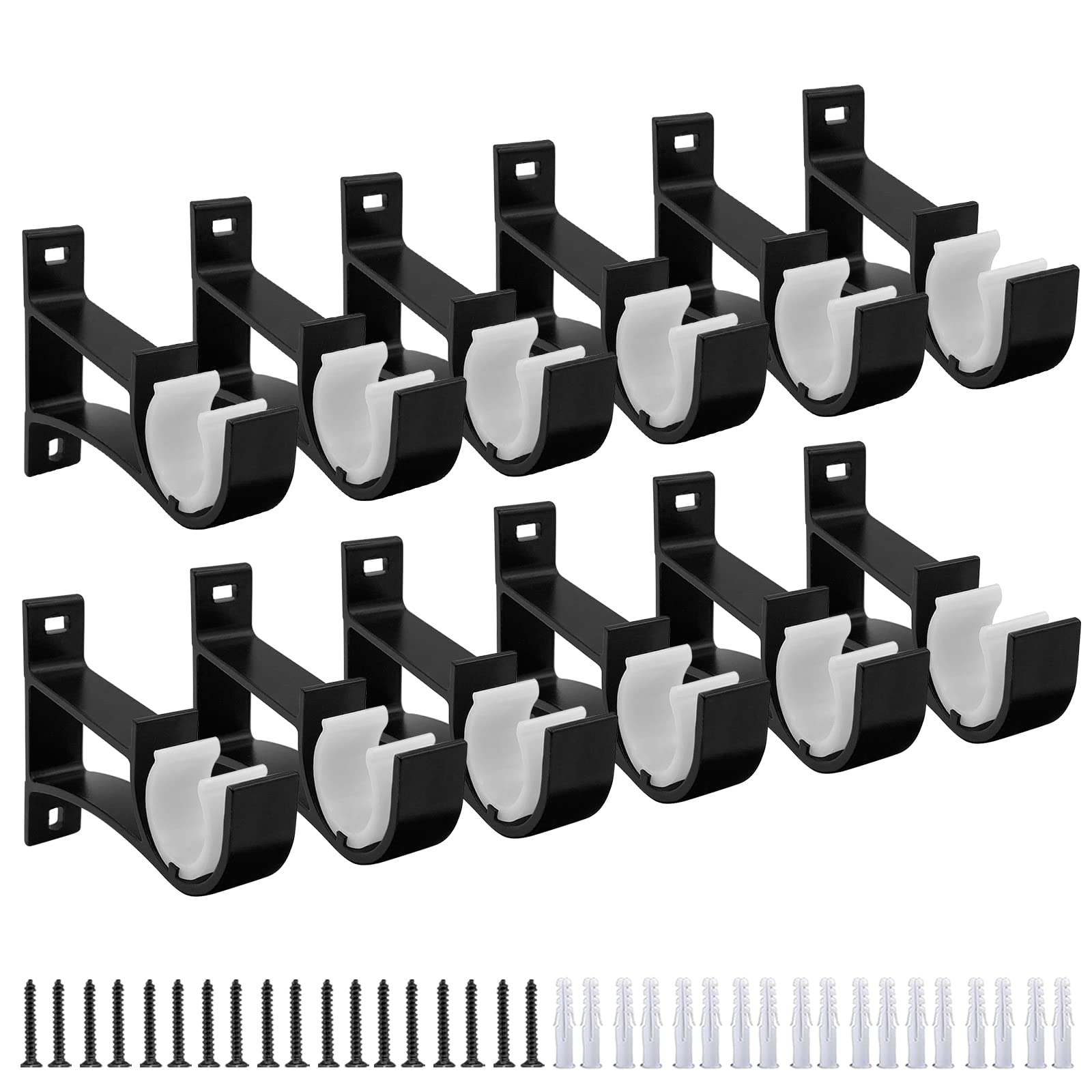 Gudui 12 Pack Curtain Rod Bracket, Heavy Duty Curtain Rod Holders Black Curtain Rod Hooks for 1 Inch Drape Rods, Single Curtain Rod Brackets Rod