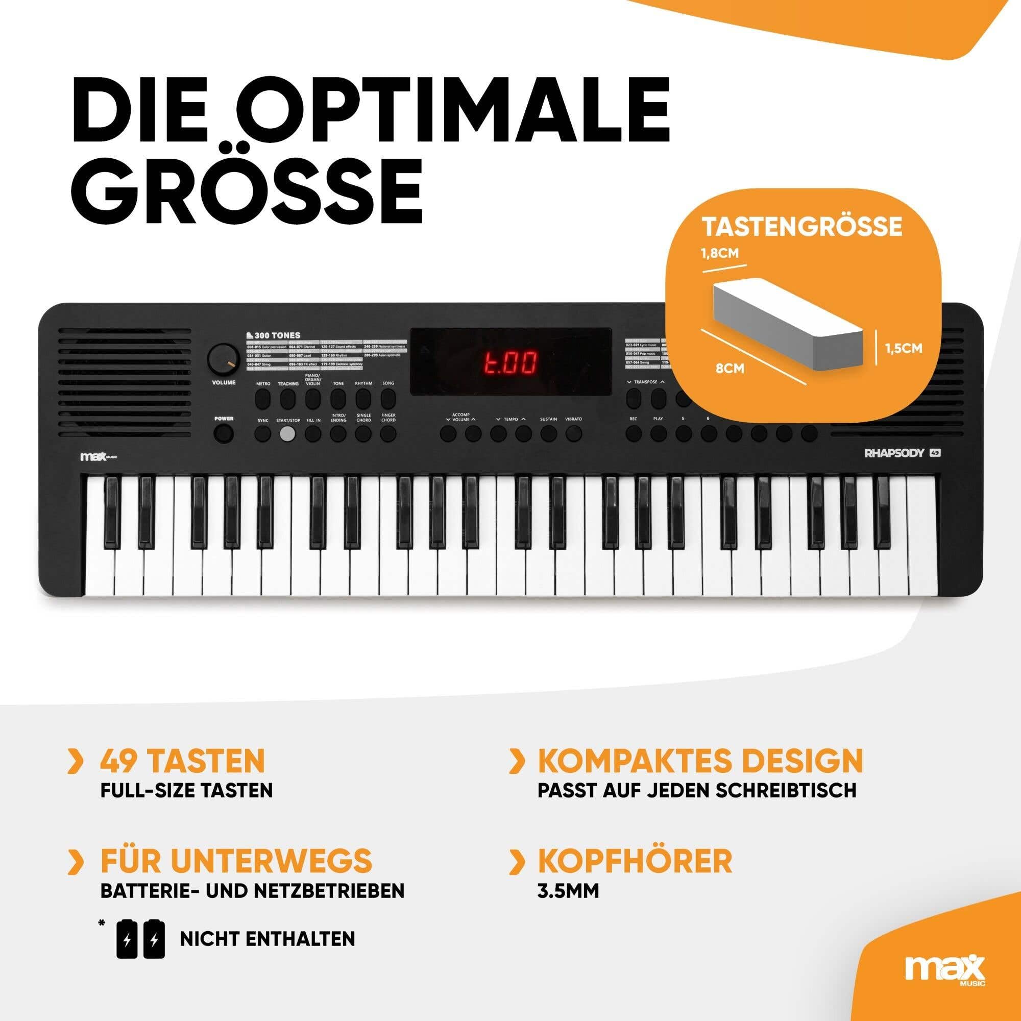 MAX Rhapsody49 MIDI Keyboard 49 Tasten – USB MIDI Controller für FL Studio, GarageBand & DAW - Kompaktes Keyboard Piano für Musikproduktion - Electric Piano für Einsteiger
