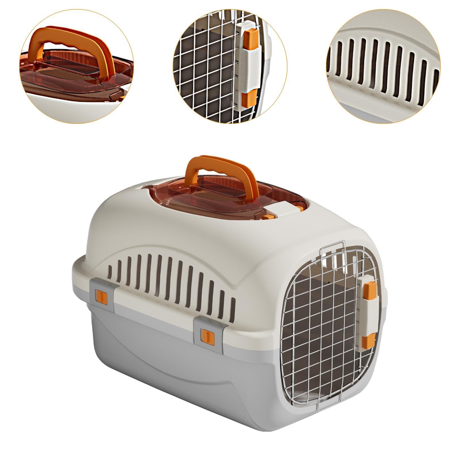 Transportín para Gatos, Caseta Rígida para Perros Y Gatos, Transportín de Viaje Transpirable para Mascotas, Puerta de Alambre para Gatos, Perros Peque, Gris