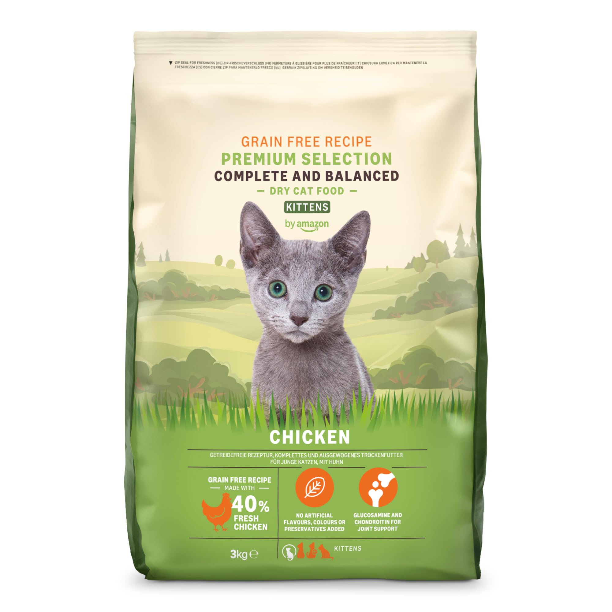 by Amazon Katzenfutter für junge Katzen (Junior), Fein zubereitetes Trockenfutter mit frischem Huhn, Getreidefreie Rezeptur, 3 kg (1er-Pack)(Zuvor eine Marke von Lifelong, gleiches Produkt)