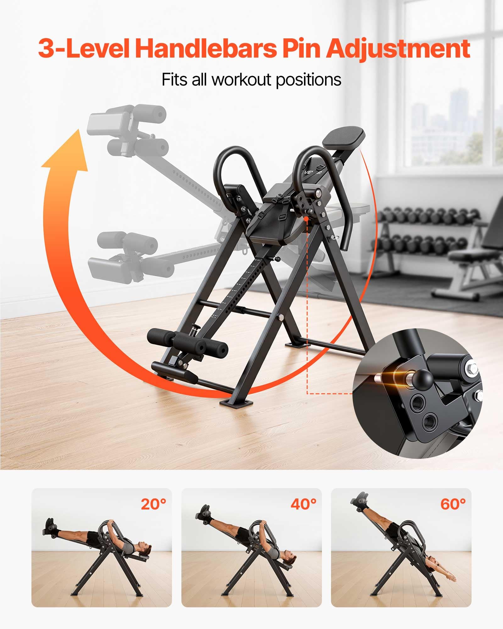 VEVOR Table d'Inversion Pliable, Banc d'Inversion Capacité de Charge de 136 kg, Décompression pour Cou Dos Salle de Sport Domicile, Appareil d'Étirement de Dos à Angle d'Inclinaison Réglable
