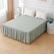 Silnuo Sage Green Plaid Gingham Bed Skirt Queen Size 18" Bedding
