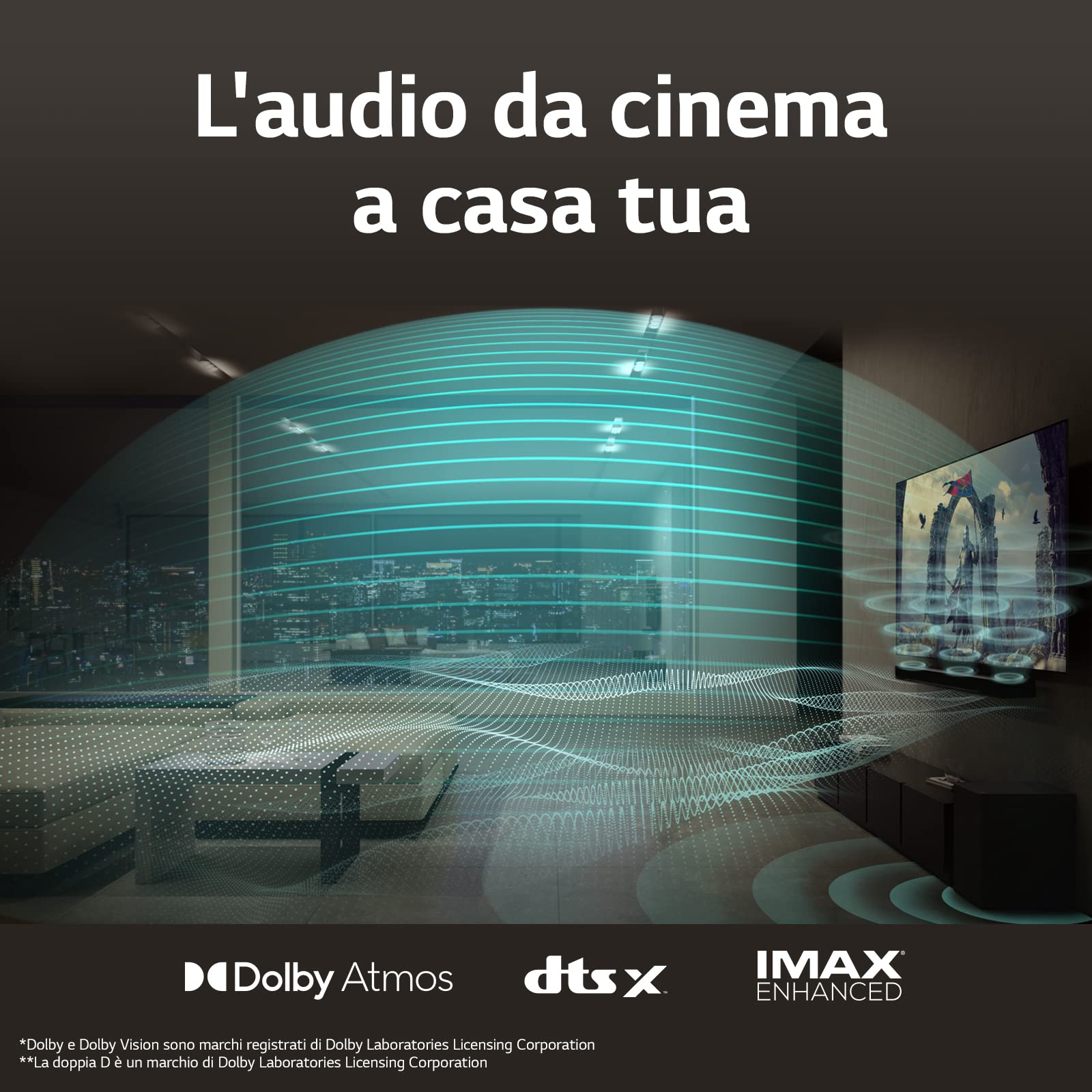 LG SC9S Soundbar TV 400W, 3.1.3 Canali con Subwoofer Wireless, 3 canali up-firing, Staffe per TV OLED C2 e C3 incluse, Soundbar Dolby Atmos, DTS:X, IMAX Enhanced, VRR, ALLM, Wi-Fi, HDMI In/Out