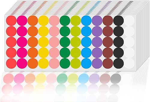 1800 calcomanías redondas de punto circular de 34 pulgadas, 12 colores surtidos para organizar, oficina, colorear, marcar.