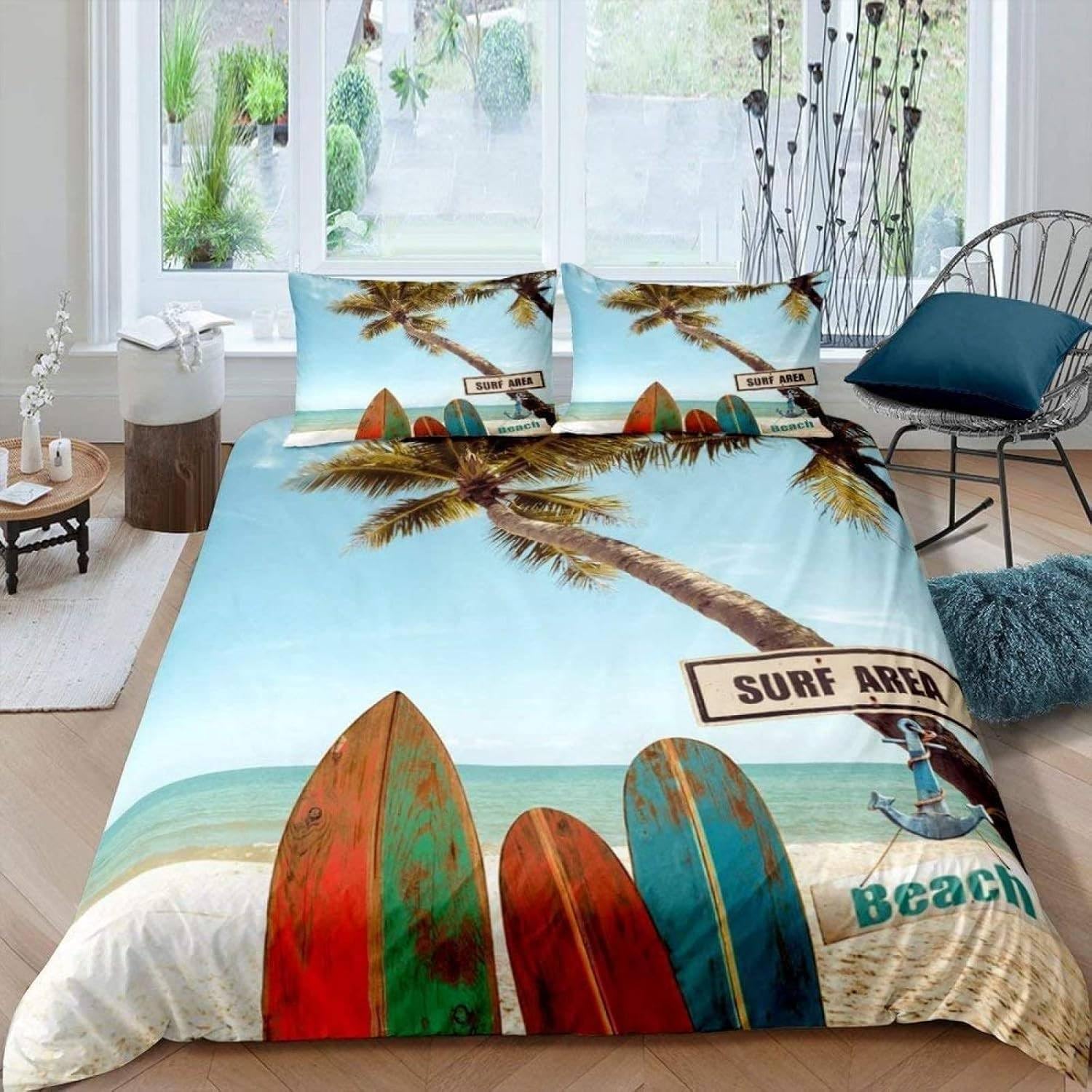 LMMSMGS King Size Duvet Cover Sets Surfboard Duvet Cover King Size 94.5"x 86.6" with 2 Pillowcases 19.7"x 29.5" Bedding Sets Ultra Soft Warm Fluffy With Zipper Closure for Aldults Kids