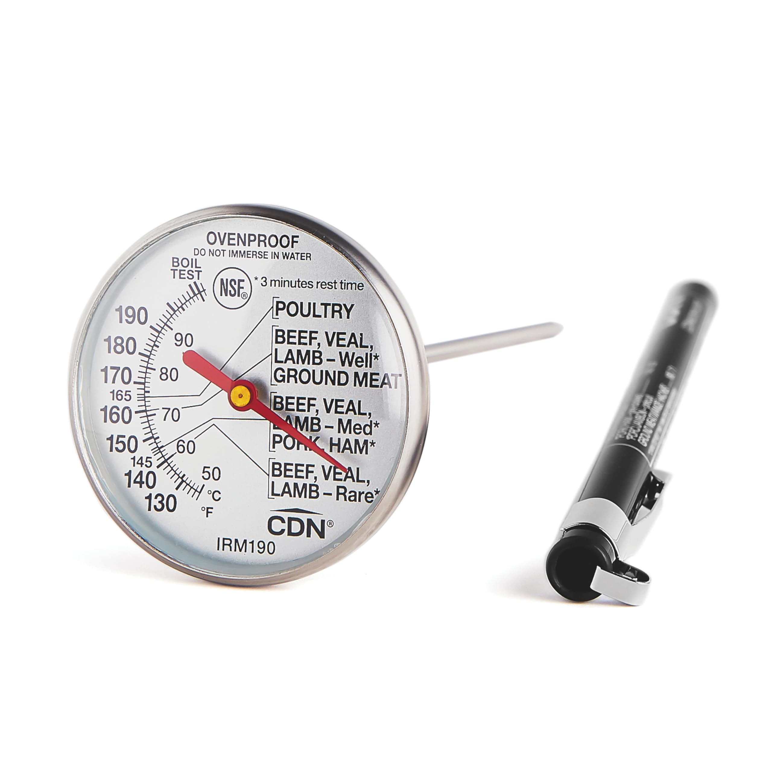 CDN Ovenproof Meat Thermometer | NSF® Certified | ProAccurate® | 1.75" Dial | For Oven & Grill Cooking | Durable Stainless Stem | Fast & Accurate Readings | IRM190