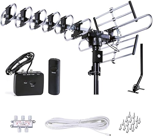 Miniatura 9 de Five Star Antena de TV HD para exteriores más fuerte de hasta 200 millas de largo alcance con rotación motorizada de 360 grados, radio UHFVHFFM con