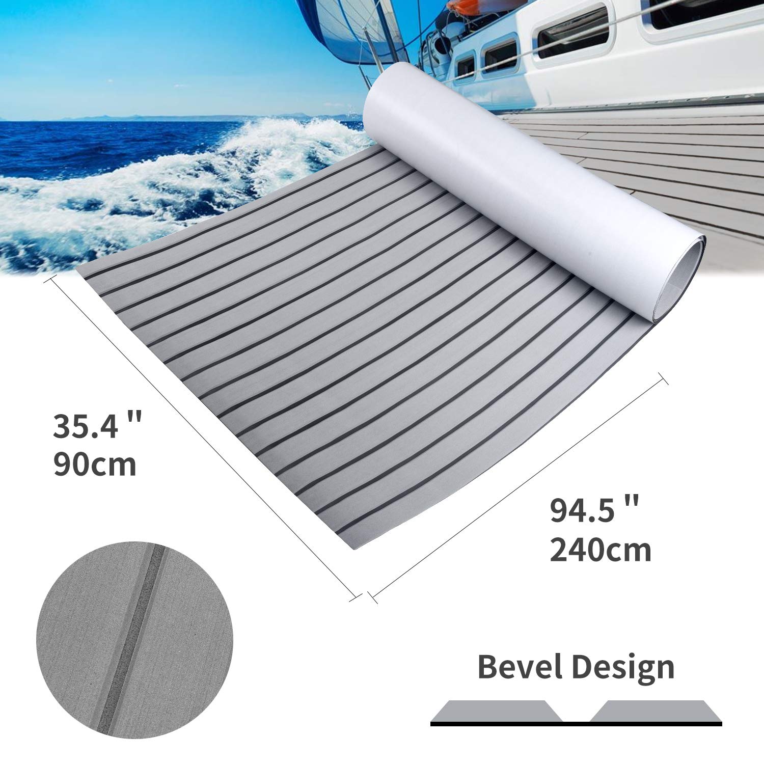SenMore 240x90cm,Eva Tappetino Antiscivolo per Barca, Navi e Marittimi, Tappetino Antiscivolo in Teak Artificiale può Essere Utilizzato per la Decorazione di Yacht