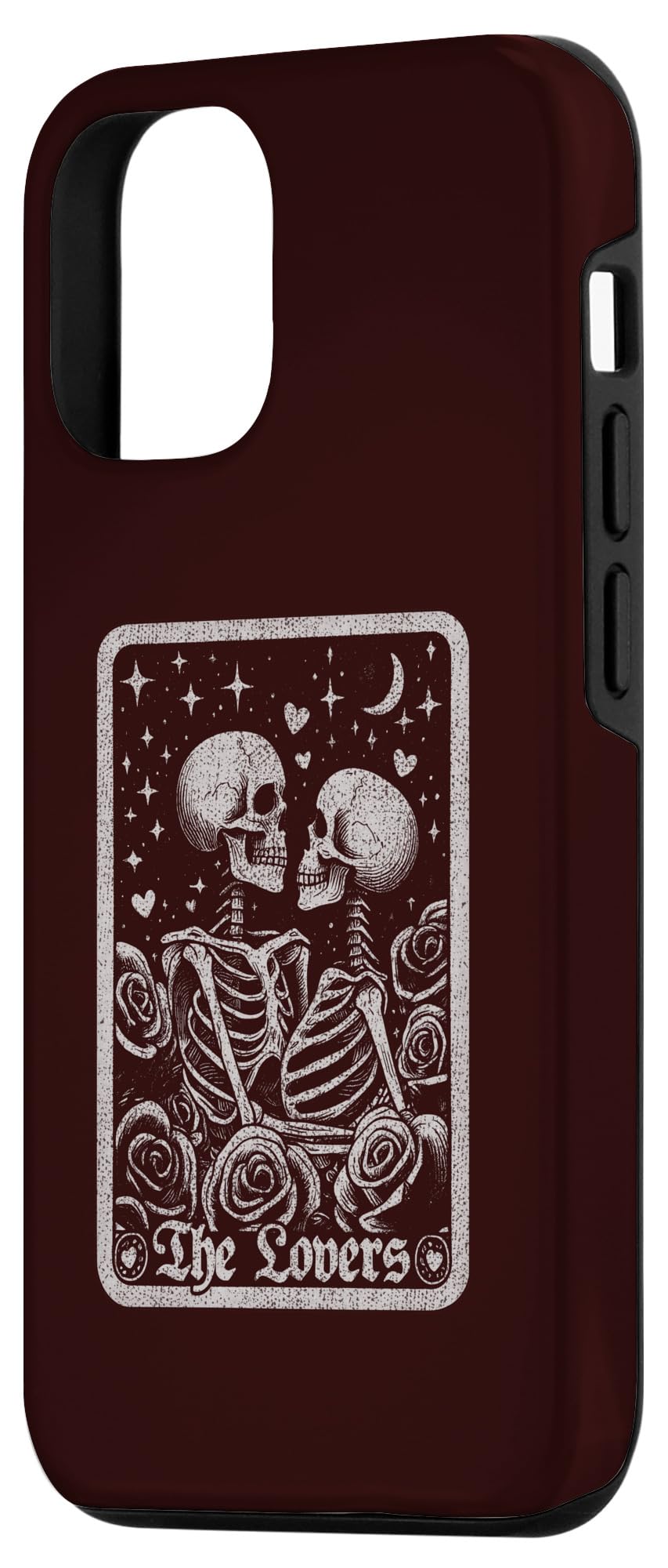 Lover Tarot Card Gothic Distressed Couple Graphic Case for iPhone 15, Black - Image 2