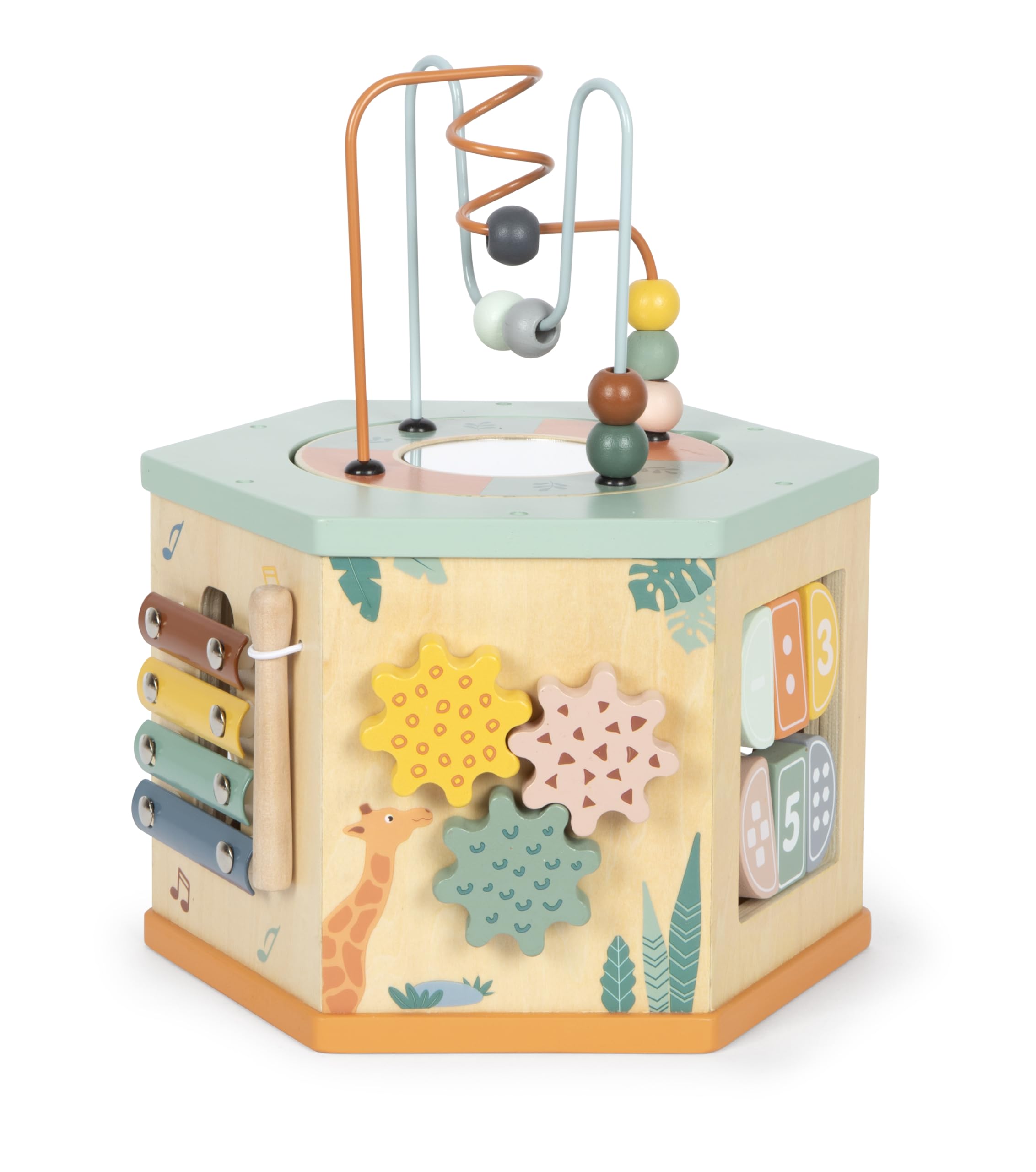 Small Foot Motorikwürfel „Safari“ aus Holz, Motorikspielzeug mit 7 Seiten, Lernspielzeug für Kinder ab 1 Jahr, 12641