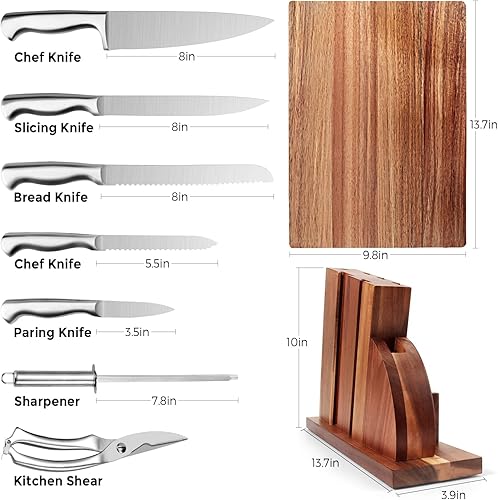 Miniatura 2 de Juego de cuchillos de acero inoxidable con tijeras, tabla de cortar de madera, afilador, juego de cuchillos de cocina con tijeras, cuchillo de chef,