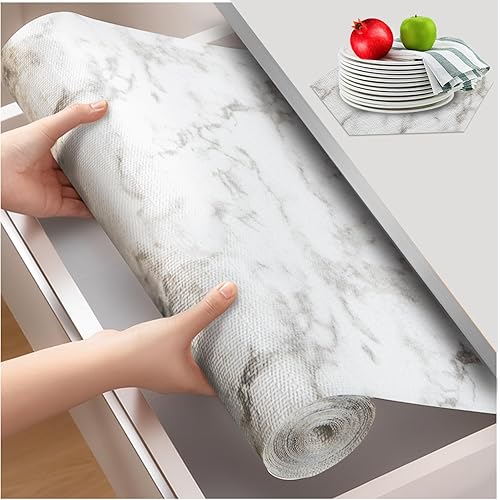 Beautysaid Shelf and Drawer Liner for Ktichen Cabinet, Non Adhesive Non Slip Shelf Paper Waterproof Washable Thickened for Dresser Pantry Shelve Bathroom Protector Liner(Marble,12 in x 30 FT)
