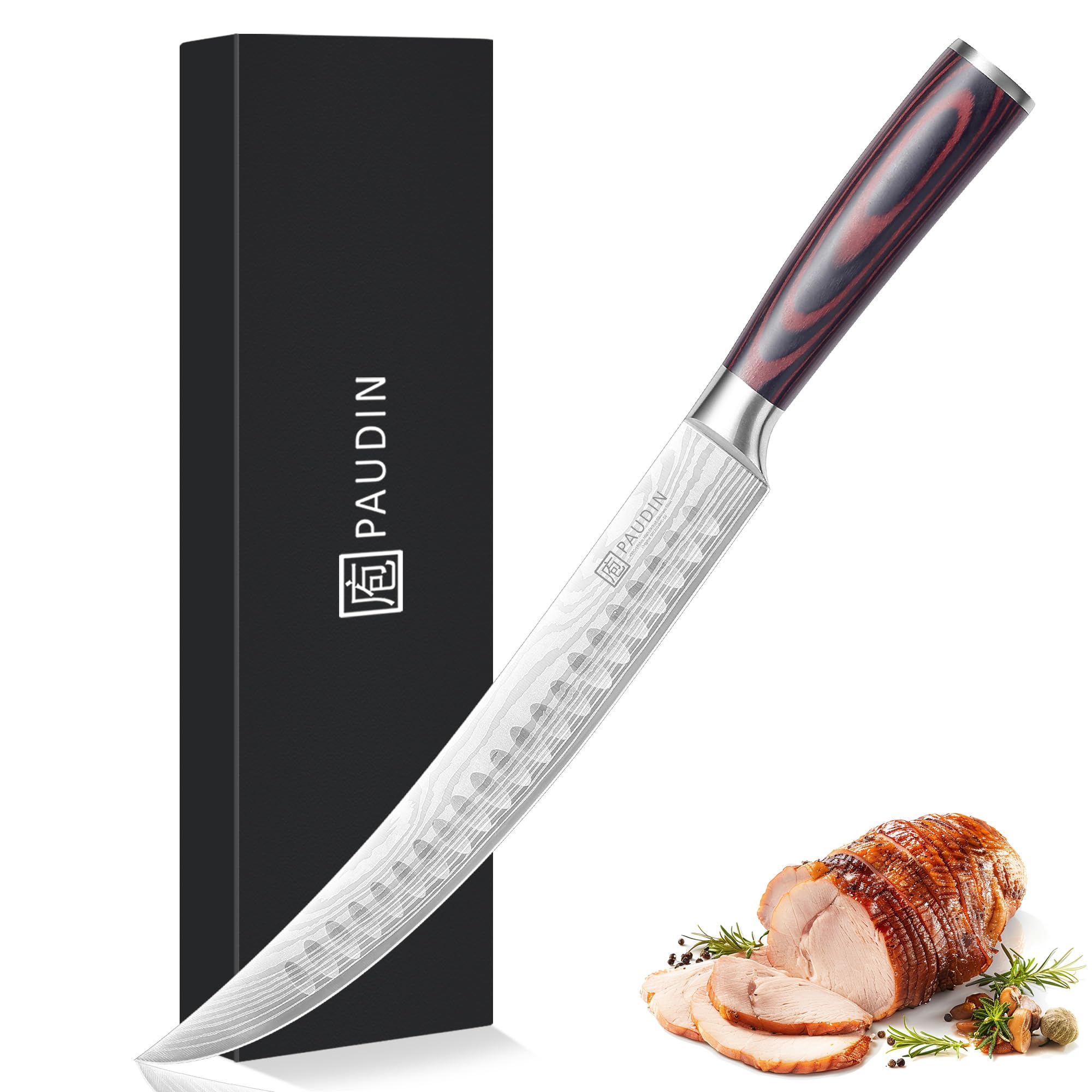 PAUDIN Carving Knife 10 Inch, High Carbon Stainless Steel Slicing Knife with Pakkawood Handle, Gift for Family and Friend