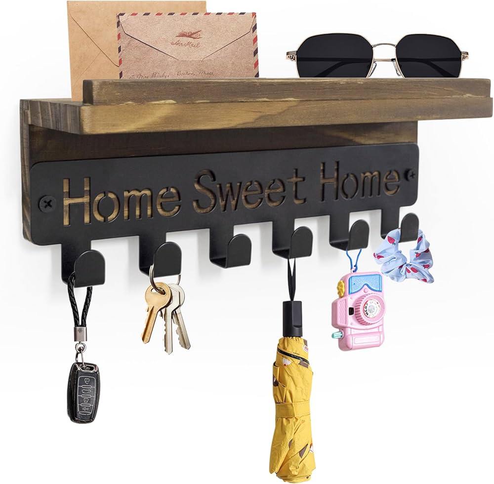 Amazon.co.jp: Iswabard 壁用キーホルダー 木製棚付きウォールキー