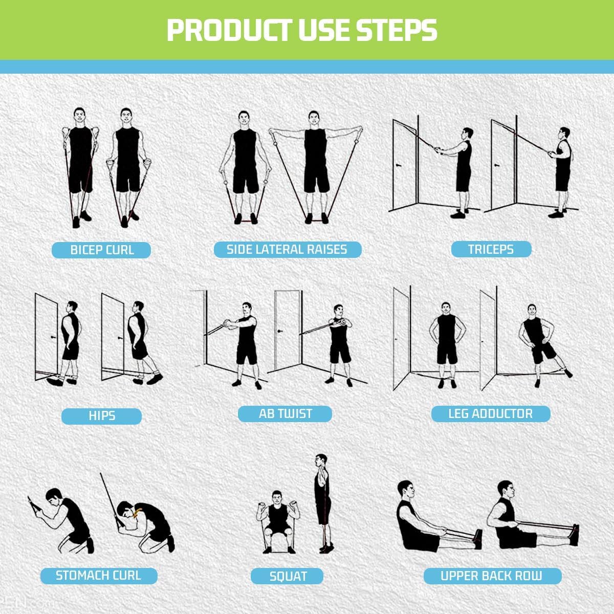 VEICK - Bandes de résistance d’entraînement, avec poignées, pour homme et femme, bandes d'exercice élastiques pour fitness, exercices à la maison, salle de sport