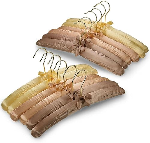 KJNS - Perchas acolchadas de satén, con ganchos dorados, paquete de 12 perchas para ropa, perchas para abrigos, perchas para ropa, perchas para