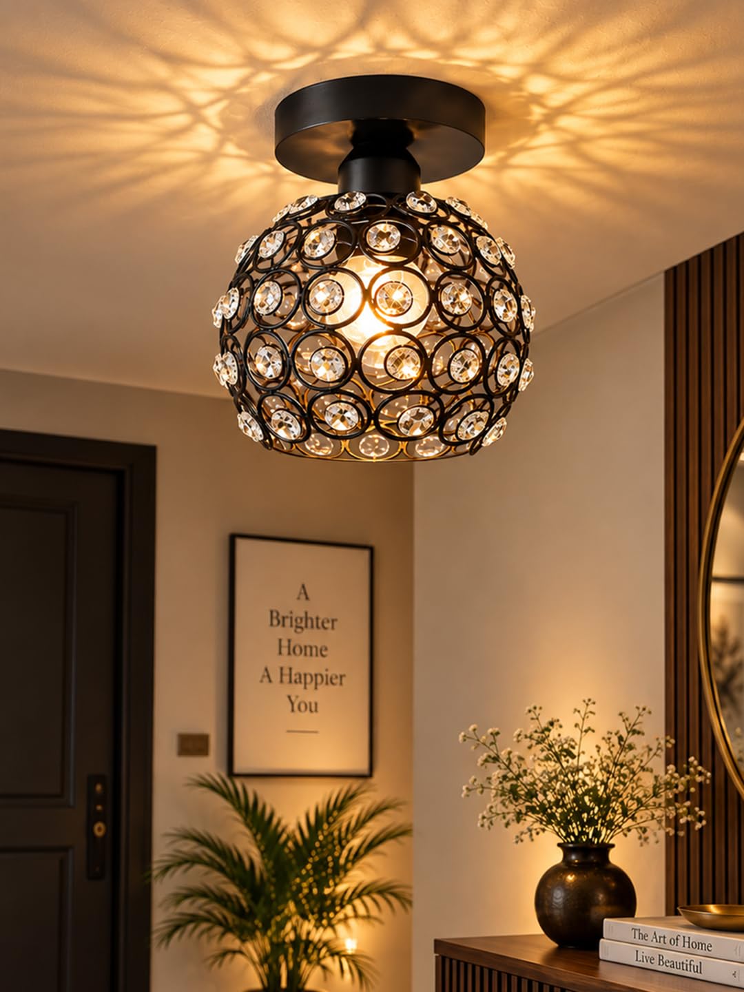 Gold Crystal Flush Mount Light - Modern Lotus Design -12