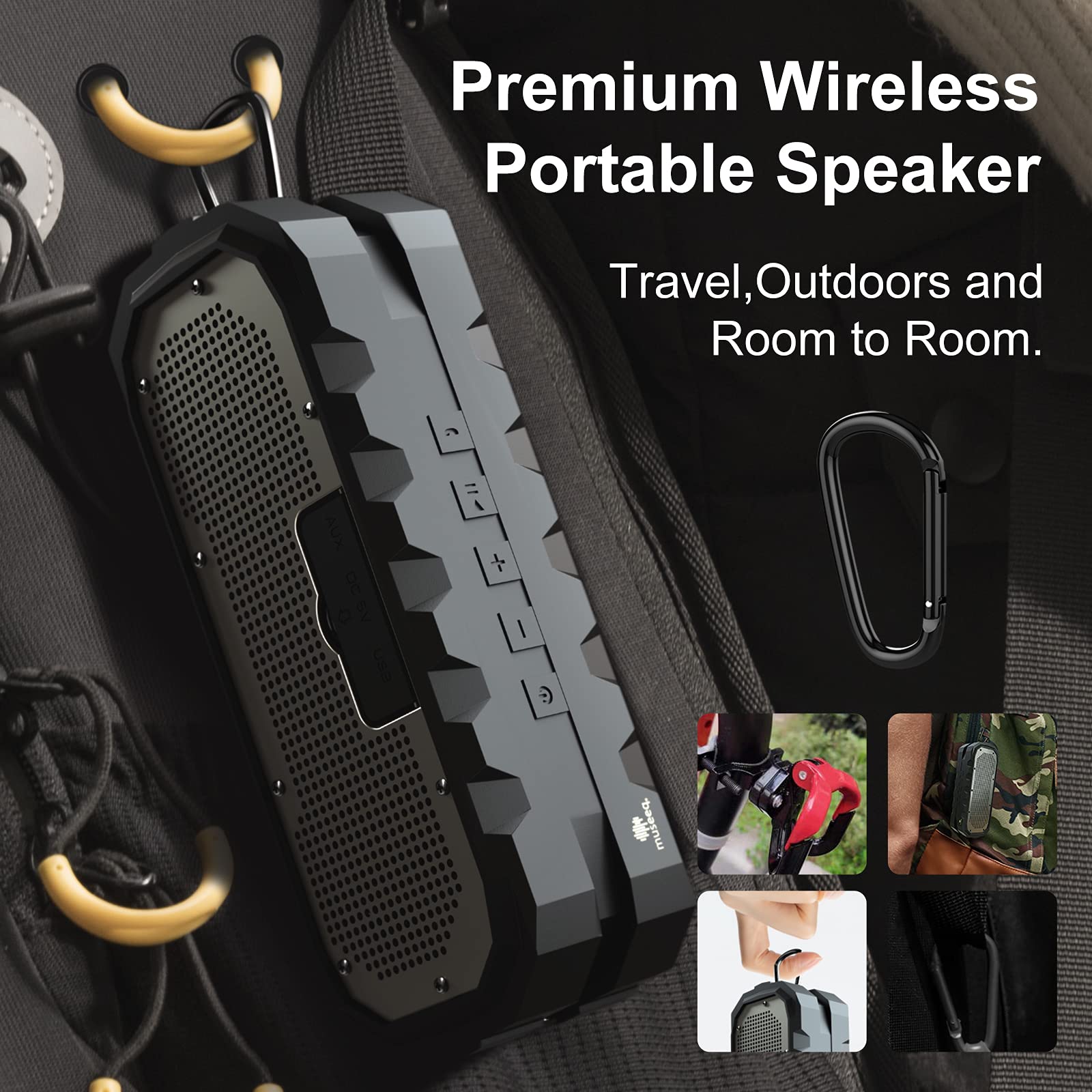 Altoparlante Bluetooth wireless, impermeabile, per esterni, microfono integrato, altoparlanti portatili per conferenze, TWS, AUX, accoppiamento USB per videoconferenze, casa, campeggio (nero)