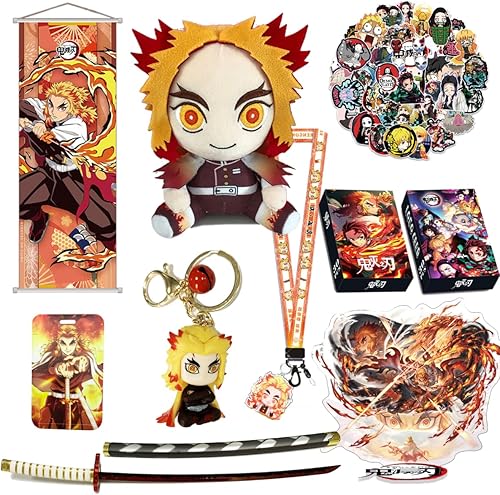 Duxpioh Juego de regalo de mercancía de anime, incluye felpa, póster colgante, mini espada, soporte acrílico, cordón, llavero, tarjetas Lomo,